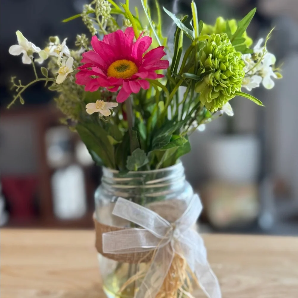 Rustic Farmhouse Mason Jar Floral Decor Set – Spring Flower Centerpieces
